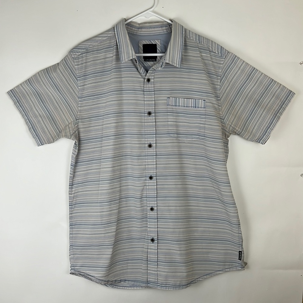 PRANA Men’s Breathe Short sleeve button down collar shirt Blue and White…